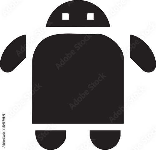simple black robot stands upright against a white background.