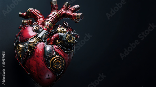 Steampunk Mechanical Heart with Intricate Gears and Tubes