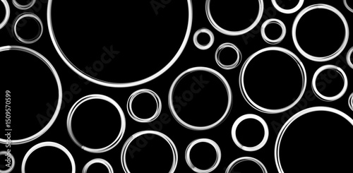 Abstract background of white lines. White circles, circles of different sizes. Background with white and black circles from lines, stripes, vector. Perfect for modern web design, print templates