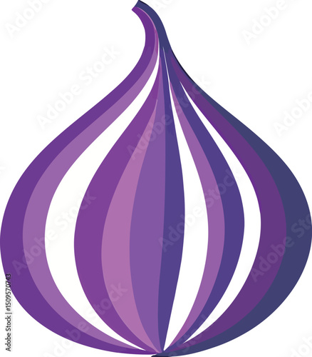 Stylized purple onion illustration with vibrant stripes and a glossy finish.