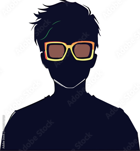 Stylish silhouette of a young person with colorful sunglasses.