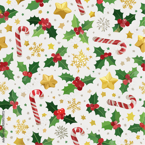 A cheerful Christmas pattern with classic festive icons, designed for wrapping paper and seasonal products.