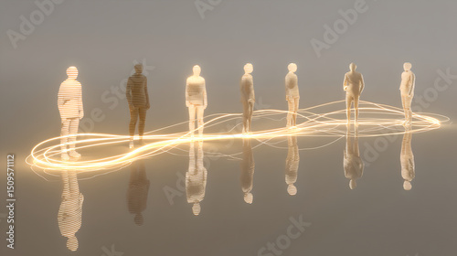human figures connected by light
