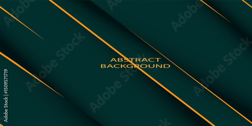 Abstract dark green gradient background with overlapping lines and gold frame. Abstract simple background for banner, brochure, presentation design, and business card. Eps10 vector
