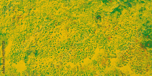 Abstract textured artwork with a vibrant composition featuring a mix of yellow green and red hues suggesting a natural landscape pattern for design and backgrounds.