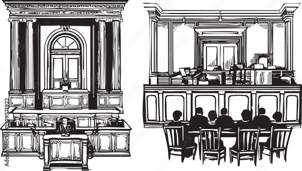 Fototapeta premium judge presides over a courtroom with seated individuals.