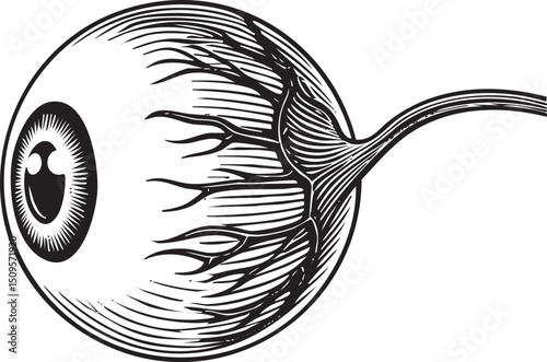 detailed black and white of a human eye with intricate linework.