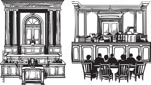 judge presides over a courtroom with seated individuals.