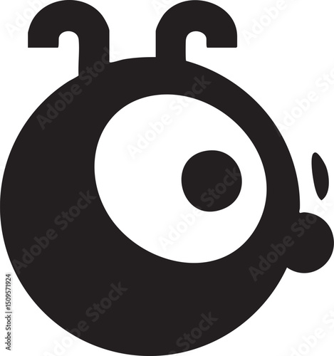 minimalist circular figure with protruding elements and a small eye.
