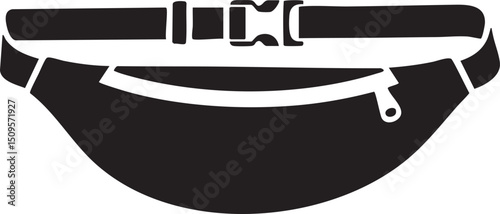 simple black fanny pack rests on a dark surface.