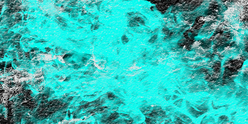 Abstract turquoise water and dark rock formation with pixelated art style offers a unique visual effect. captivating aquatic design.