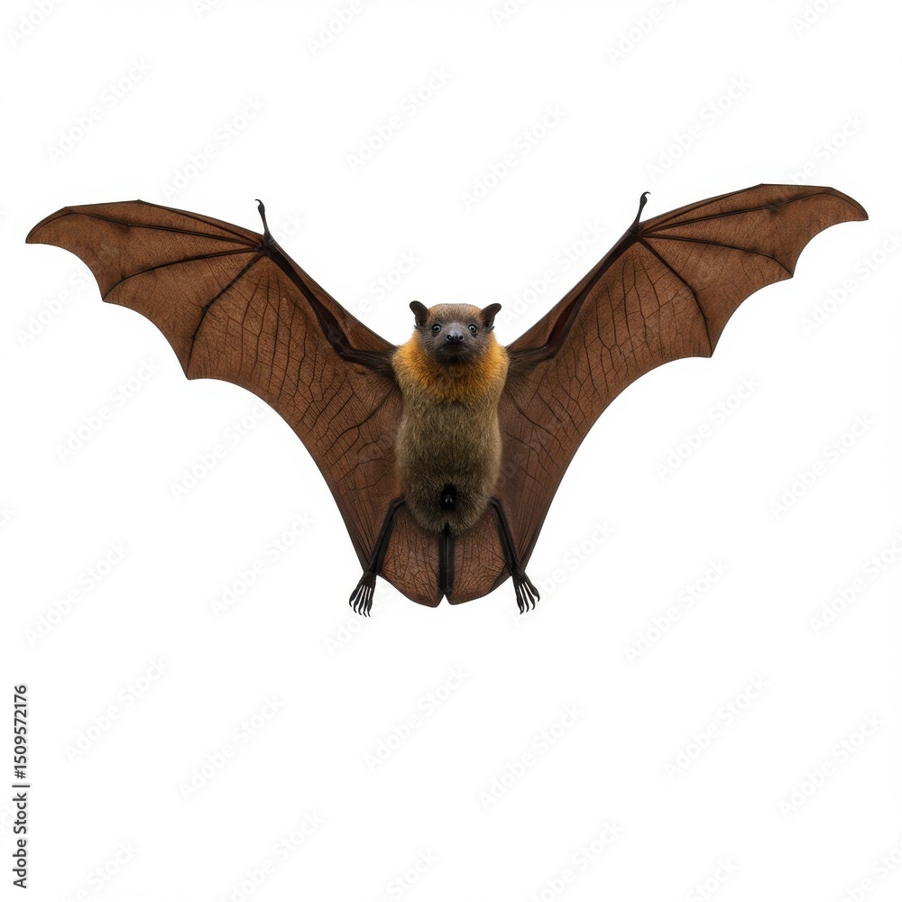 Obraz premium Fruit bat with open wings isolated on white background. use cases: education, biology.