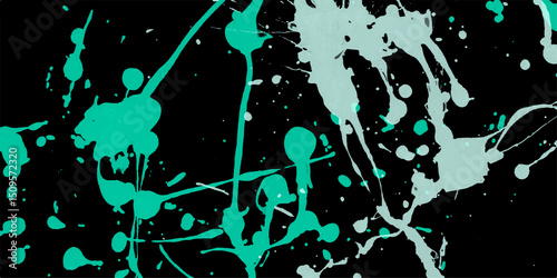 Abstract paint splatter illustration on black background featuring teal and light teal splashes for artistic design concepts.
