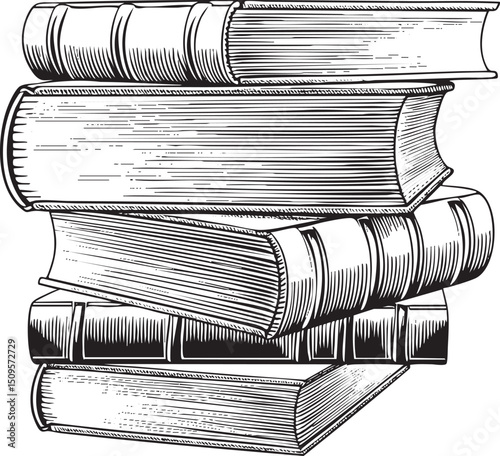 stack of weathered antique books rests on a wooden surface.
