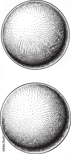 Two detailed monochrome spheres are presented side-by-side.