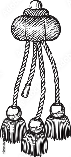 Five decorative tassels hang from a central cord.
