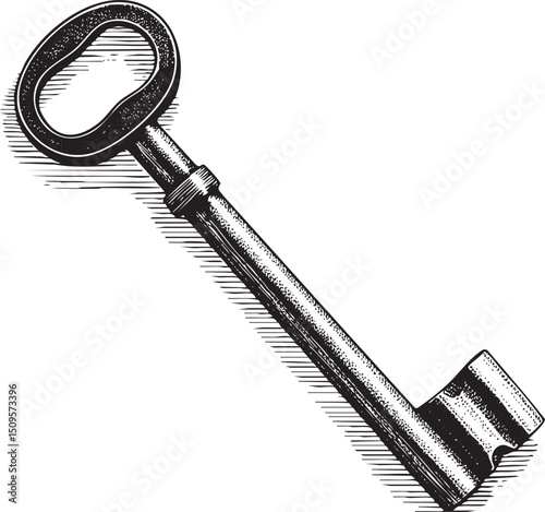 solitary antique key rests on a dark surface.