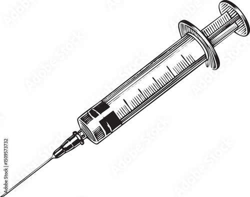 detailed black and white of a hypodermic .