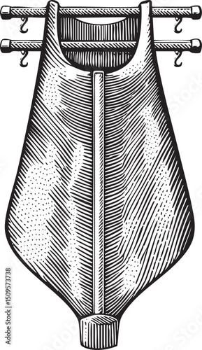 detailed of a vintage sack hanging from ropes.
