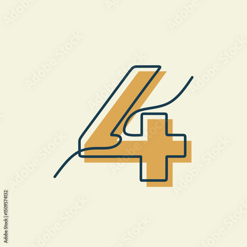 Continuous one line art number 4 calendar. Vector illustration number four event calendar icon.