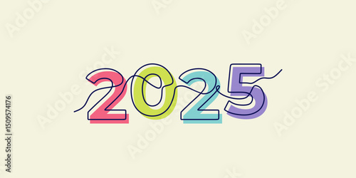Continuous one line art 2025 calendar. Vector illustration two thousand two five event calendar icon.