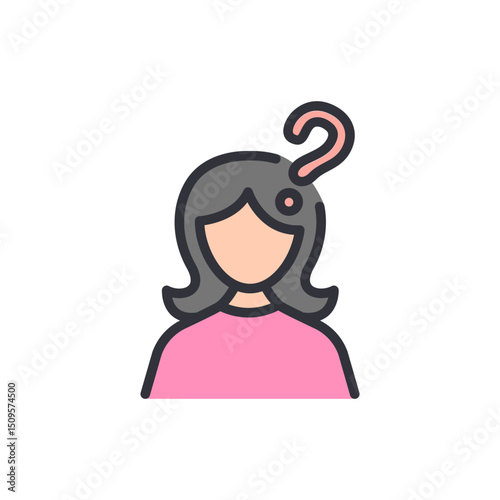 Confused Woman With Question Mark Representing Contemplation Process