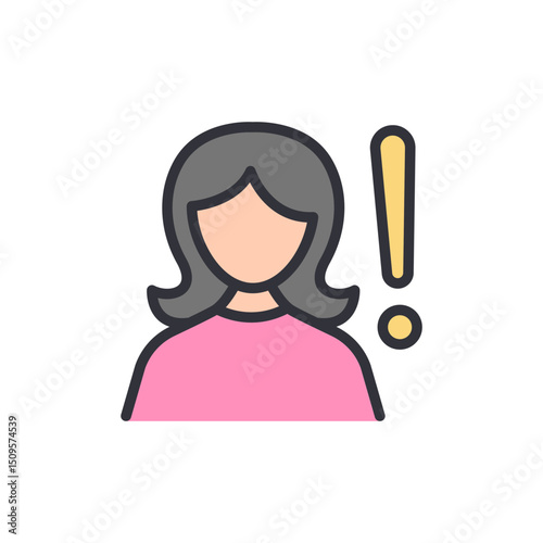 Woman With Exclamation Point Illustration On A Transparent Background