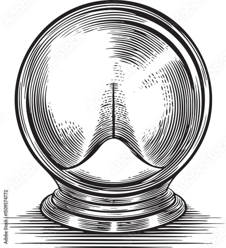 black and white depicts a sphere revealing a cityscape within.