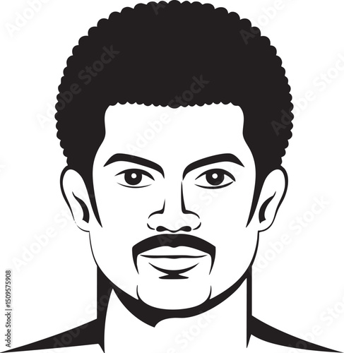 man with a full head of black hair and a neatly trimmed mustache gazes directly forward.