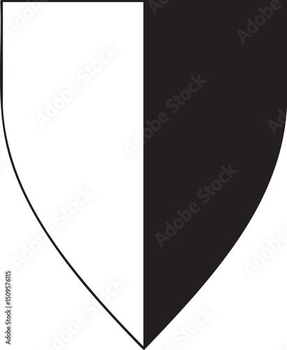 stylized shield divided diagonally with a black and white .