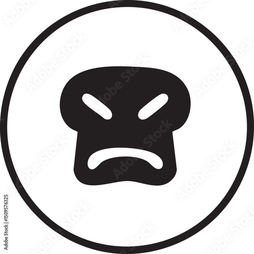 stylized bread slice displays an angry facial expression.
