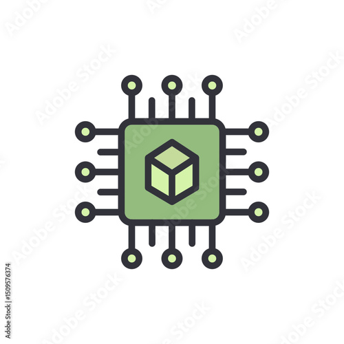 Conceptual Microchip With Cube Symbolizing Data Processing Technology