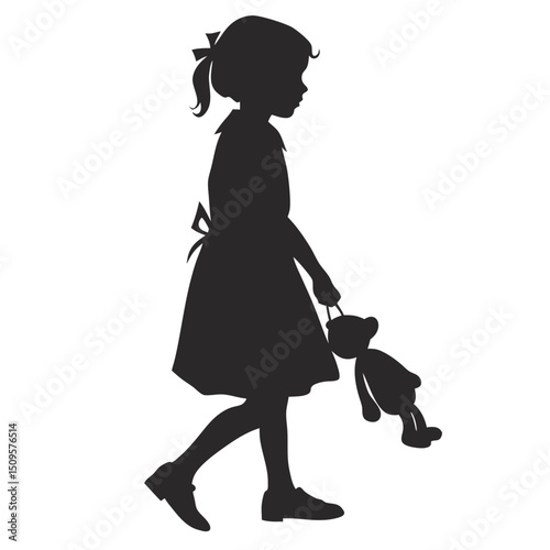 Silhouette of a Young Girl Holding a Doll