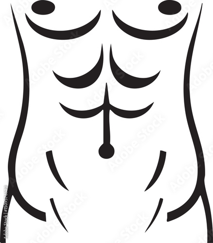 stylized black silhouette of a human torso showcases muscular definition.