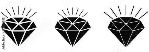 black Diamond icon collection. Different diamond shapes. Gem icons. Diamond icons set, Diamond logo. 
