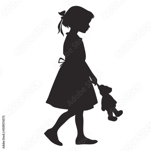 Silhouette of a Young Girl Holding a Doll