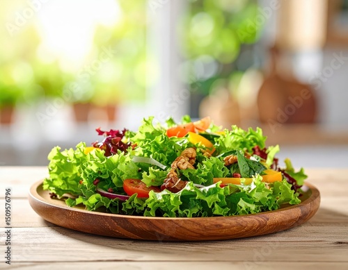 Fresh green salad vibrant vegetables toppings