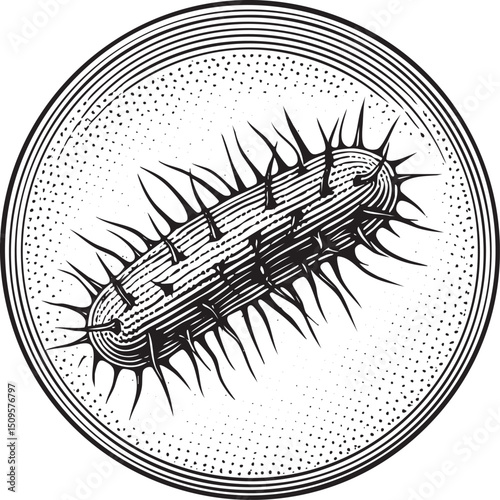 detailed stylized of a segmented insect larva.