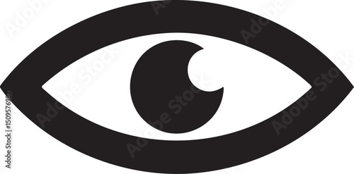 stylized eye with a dark pupil and white outline.