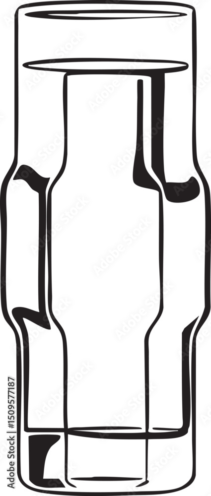 Fototapeta premium tall clear glass bottle stands upright against a dark background.