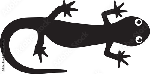 sleek black lizard clings to a white surface.