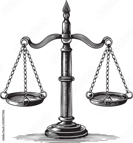 antique scale balances on a sturdy pedestal.