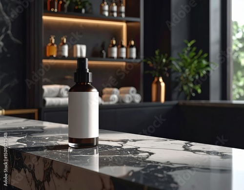 Luxury skincare product displayed marble countertop ()