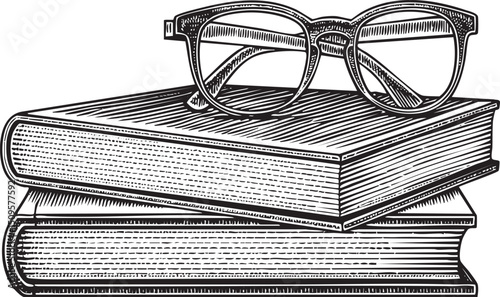 pair of eyeglasses rests atop a stack of books.