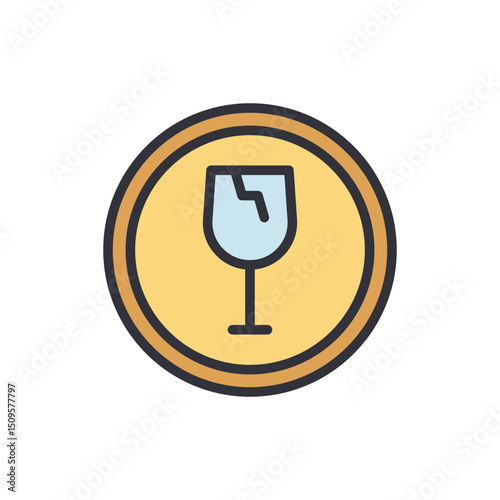 Symbol Of Fragile Goods In Round Yellow Frame Against Transparency