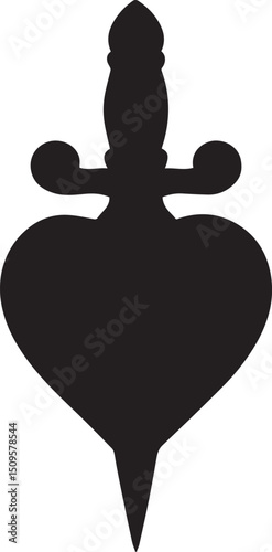Neo-traditional tattoo of dagger through heart, black and white vector
