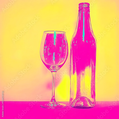 Wallpaper Mural Luminous pair: A vibrant wine glass and bottle captured in vivid hues Torontodigital.ca