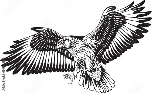 majestic bald eagle soars powerfully through the air with outstretched wings.