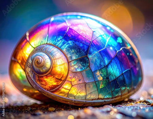 Macro texture iridescent shell cracked under ()