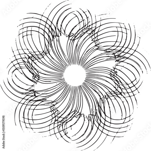 black and white radial with radiating lines emanating from a central point.